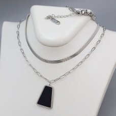 Ланцюжок з кулоном з чорною емаллю Stainless Steel. Сталь. Родій. Довжина: 37-42 см