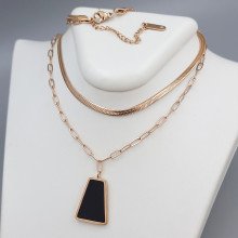 Ланцюжок з кулоном з чорною емаллю Stainless Steel. Сталь. Позолота ЧВ. Довжина ланцюжка: 37-42 см