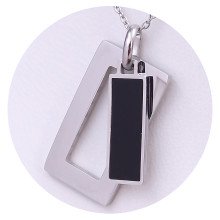 Ланцюжок з кулоном з чорною емаллю Stainless Steel. Сталь. Родій. Довжина: 40-45 см