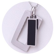 Ланцюжок з кулоном з чорною емаллю Stainless Steel. Сталь. Родій. Довжина: 40-45 см