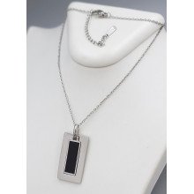 Ланцюжок з кулоном з чорною емаллю Stainless Steel. Сталь. Родій. Довжина: 40-45 см