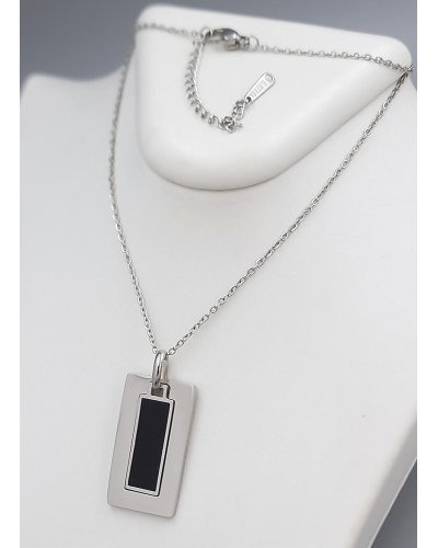 Ланцюжок з кулоном з чорною емаллю Stainless Steel. Сталь. Родій. Довжина: 40-45 см