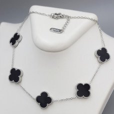 Ланцюжок з двостороннім кулоном з чорною емаллю Stainless Steel. Сталь. Родій. Довжина: 44-49 см