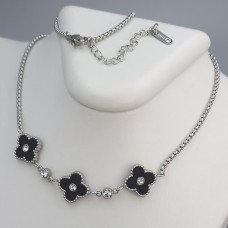 Ланцюжок з двостороннім кулоном з чорною емаллю Stainless Steel. Сталь. Родій. Довжина: 41-46 см