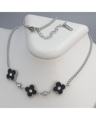 Ланцюжок з двостороннім кулоном з чорною емаллю Stainless Steel. Сталь. Родій. Довжина: 41-46 см