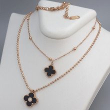 Ланцюжок з двостороннім кулоном з чорною емаллю Stainless Steel. Сталь. Позолота ЧВ. Довжина ланцюжка: 38-42 см