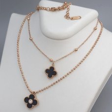 Ланцюжок з двостороннім кулоном з чорною емаллю Stainless Steel. Сталь. Позолота ЧВ. Довжина ланцюжка: 38-42 см
