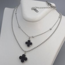 Ланцюжок з двостороннім кулоном з чорною емаллю Stainless Steel. Сталь. Родій. Довжина: 38-43 см