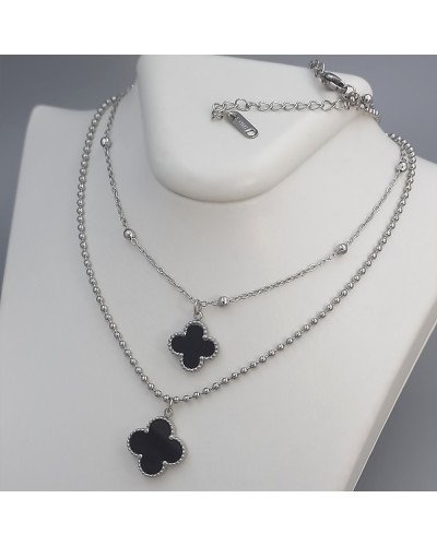 Ланцюжок з двостороннім кулоном з чорною емаллю Stainless Steel. Сталь. Родій. Довжина: 38-43 см