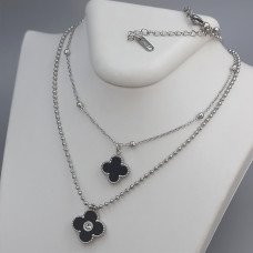 Ланцюжок з двостороннім кулоном з чорною емаллю Stainless Steel. Сталь. Родій. Довжина: 38-43 см