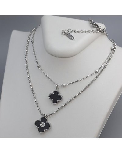 Ланцюжок з двостороннім кулоном з чорною емаллю Stainless Steel. Сталь. Родій. Довжина: 38-43 см