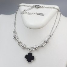 Ланцюжок з двостороннім кулоном з чорною емаллю Stainless Steel. Сталь. Родій. Довжина: 41-46 см