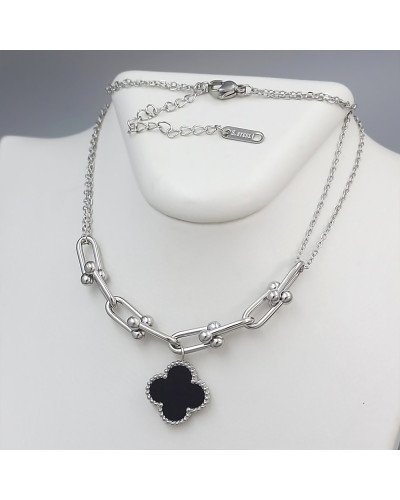 Ланцюжок з двостороннім кулоном з чорною емаллю Stainless Steel. Сталь. Родій. Довжина: 41-46 см