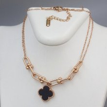 Ланцюжок з двостороннім кулоном з чорною емаллю Stainless Steel. Сталь. Позолота ЧВ. Довжина ланцюжка: 41-46 см