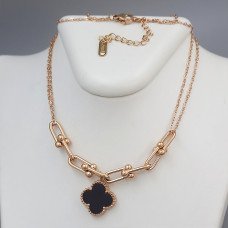 Ланцюжок з двостороннім кулоном з чорною емаллю Stainless Steel. Сталь. Позолота ЧВ. Довжина ланцюжка: 41-46 см