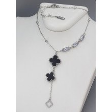 Ланцюжок з двостороннім кулоном з чорною емаллю Stainless Steel. Сталь. Родій. Довжина: 40-45 см