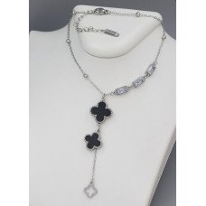 Ланцюжок з двостороннім кулоном з чорною емаллю Stainless Steel. Сталь. Родій. Довжина: 40-45 см