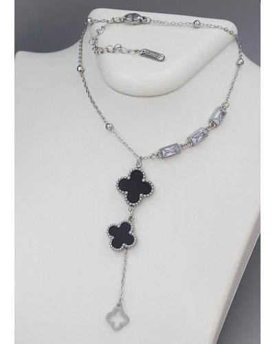 Ланцюжок з двостороннім кулоном з чорною емаллю Stainless Steel. Сталь. Родій. Довжина: 40-45 см