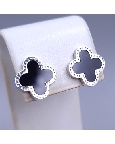 Сережки-гвоздики з чорною емаллю Stainless Steel. Сталь. Родій. Довжина: 15 мм. Ширина: 13 мм.