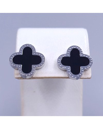 Сережки-гвоздики з чорною емаллю Stainless Steel. Сталь. Родій. Довжина: 15 мм. Ширина: 13 мм.