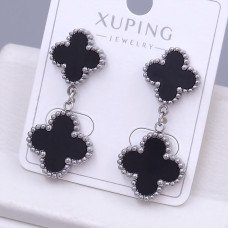 Сережки-гвоздики з чорною емаллю Stainless Steel. Сталь. Родій. Довжина: 34 мм. Ширина: 15 мм.