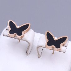Сережки-гвоздики з чорною емаллю Stainless Steel. Сталь. Позолота ЧВ. Довжина: 15 мм. Ширина: 13 мм.