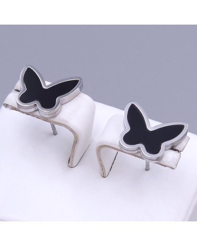 Сережки-гвоздики з чорною емаллю Stainless Steel. Сталь. Родій. Довжина: 15 мм. Ширина: 13 мм.