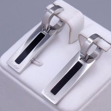 Сережки із чорною емаллю Stainless Steel. Сталь. Родій. Довжина: 35 мм. Ширина: 9 мм.