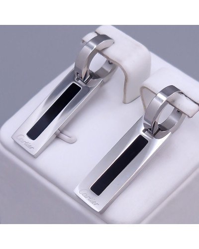 Сережки із чорною емаллю Stainless Steel. Сталь. Родій. Довжина: 35 мм. Ширина: 9 мм.