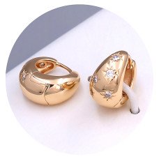 Сережки ХР. Позолота 18К. Камені: білий циркон. Довжина:  15 мм. Ширина: 9 мм.