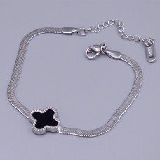 Браслет с чорною емаллю Stainless Steel. Сталь. Родій. Довжина: 17-22 см. Ширина: 13 мм.