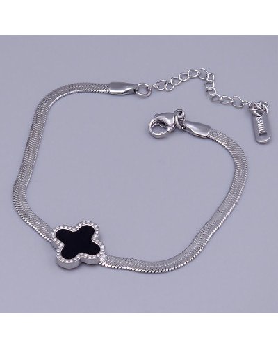 Браслет с чорною емаллю Stainless Steel. Сталь. Родій. Довжина: 17-22 см. Ширина: 13 мм.