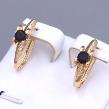 Сережки ХР. Позолота 18К. Камені: чорний циркон. Довжина: 19 мм. Ширина: 5 мм.