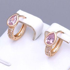 Сережки ХР. Позолота 18К. Камені: рожевий циркон. Довжина: 15 мм. Ширина: 6 мм.