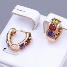 Сережки ХР. Позолота 18К. Камені: різнокольоровий циркон. Довжина: 14 мм. Ширина: 6 мм.