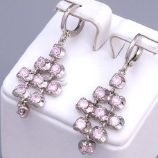 Сережки ХР. Родій. Камені: рожевий циркон. Довжина: 40 мм. Ширина: 15 мм.