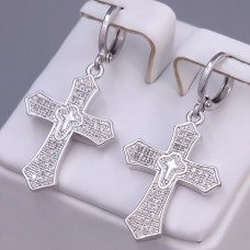 Сережки-хрестики ХР. Родій. Камені: білий циркон. Довжина: 38 мм. Ширина: 19 мм.