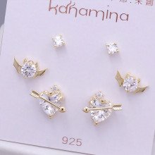 Набір із 3-х пар сережок-гвоздиків FJ. Позолота лимонного відтінку. Камені: білий циркон.