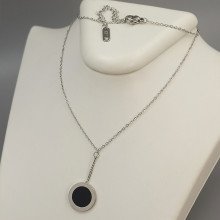 Ланцюжок із кулоном Stainless Steel з чорною емаллю. Сталь. Родій. Довжина: 44-49 см