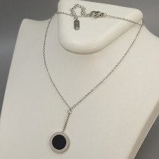 Ланцюжок із кулоном Stainless Steel з чорною емаллю. Сталь. Родій. Довжина: 44-49 см