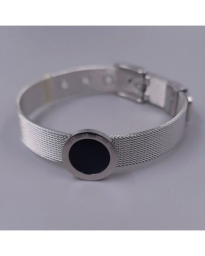 Жорсткий браслет Stainless Steel з чорною емаллю. Сталь. Родій. Довжина: 21 см. Ширина: 15 мм.