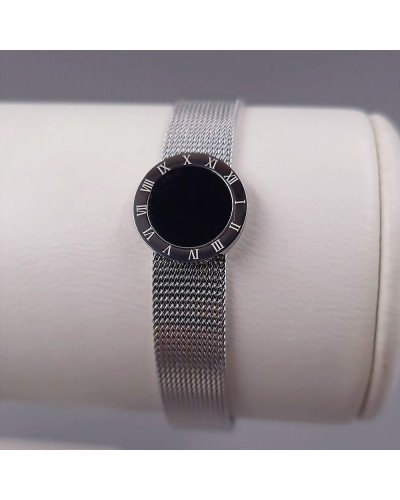 Жорсткий браслет Stainless Steel з чорною емаллю. Сталь. Родій. Довжина: 21 см. Ширина: 15 мм.