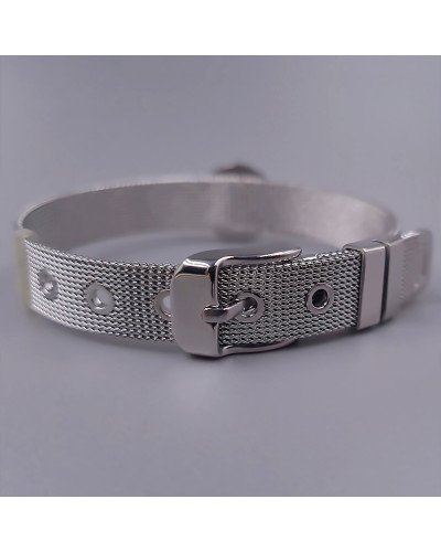 Жорсткий браслет Stainless Steel з білою емаллю. Сталь. Родій. Довжина: 21 см. Ширина: 15 мм.