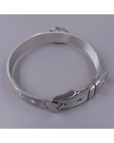 Жорсткий браслет Stainless Steel з білою емаллю. Сталь. Родій. Довжина: 21 см. Ширина: 15 мм.