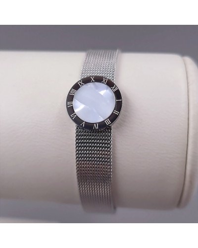 Жорсткий браслет Stainless Steel з білою емаллю. Сталь. Родій. Довжина: 21 см. Ширина: 15 мм.