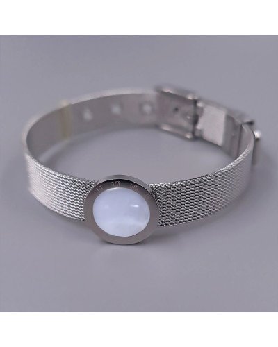 Жорсткий браслет Stainless Steel з білою емаллю. Сталь. Родій. Довжина: 21 см. Ширина: 15 мм.