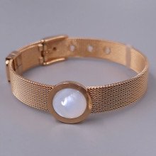 Жорсткий браслет Stainless Steel з білою емаллю. Сталь. Позолота ЧВ. Довжина: 21 см. Ширина: 15 мм.