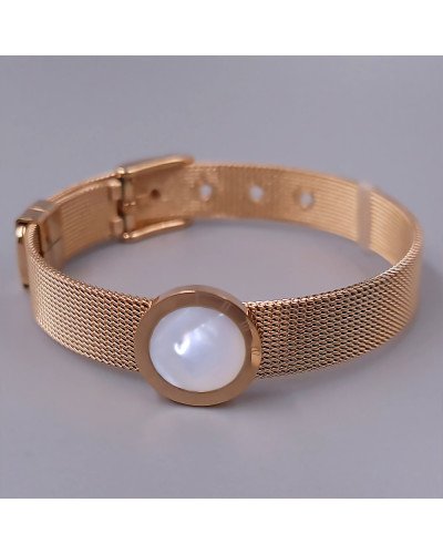 Жорсткий браслет Stainless Steel з білою емаллю. Сталь. Позолота ЧВ. Довжина: 21 см. Ширина: 15 мм.