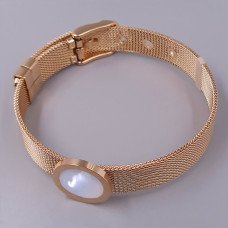 Жорсткий браслет Stainless Steel з білою емаллю. Сталь. Позолота ЧВ. Довжина: 21 см. Ширина: 15 мм.