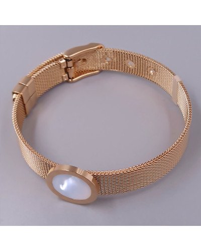 Жорсткий браслет Stainless Steel з білою емаллю. Сталь. Позолота ЧВ. Довжина: 21 см. Ширина: 15 мм.